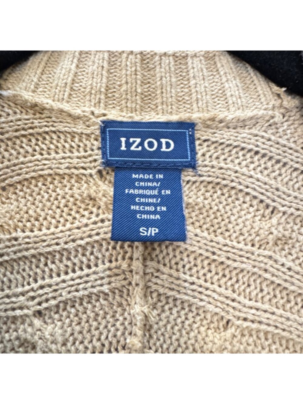 IZOD Cable Knit Long Tan Cardigan Small Country Club Deep V Light Academia BOHO - Picture 3 of 9